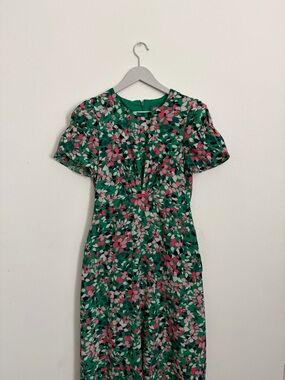 Vince Camuto Green Floral Midi Dress with Pink & Cream Flowers